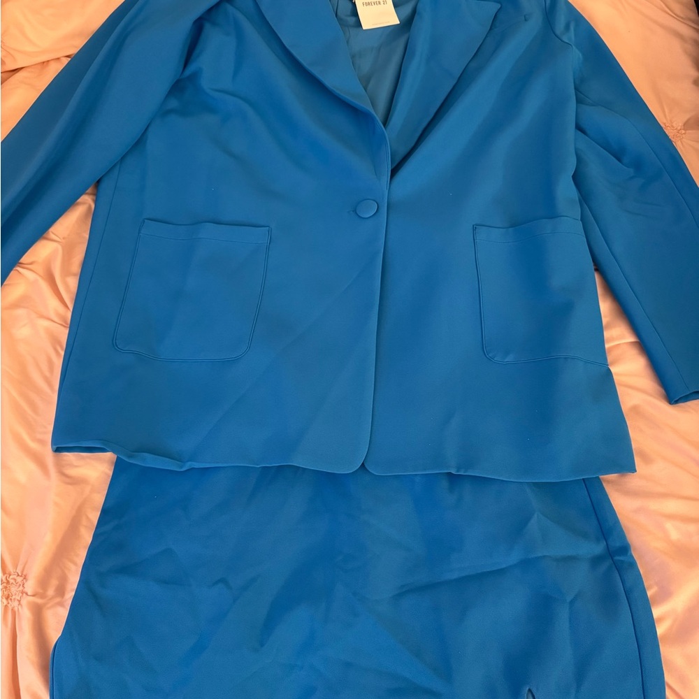 Forever 21 Bold Blue Blazer and Skirt Set